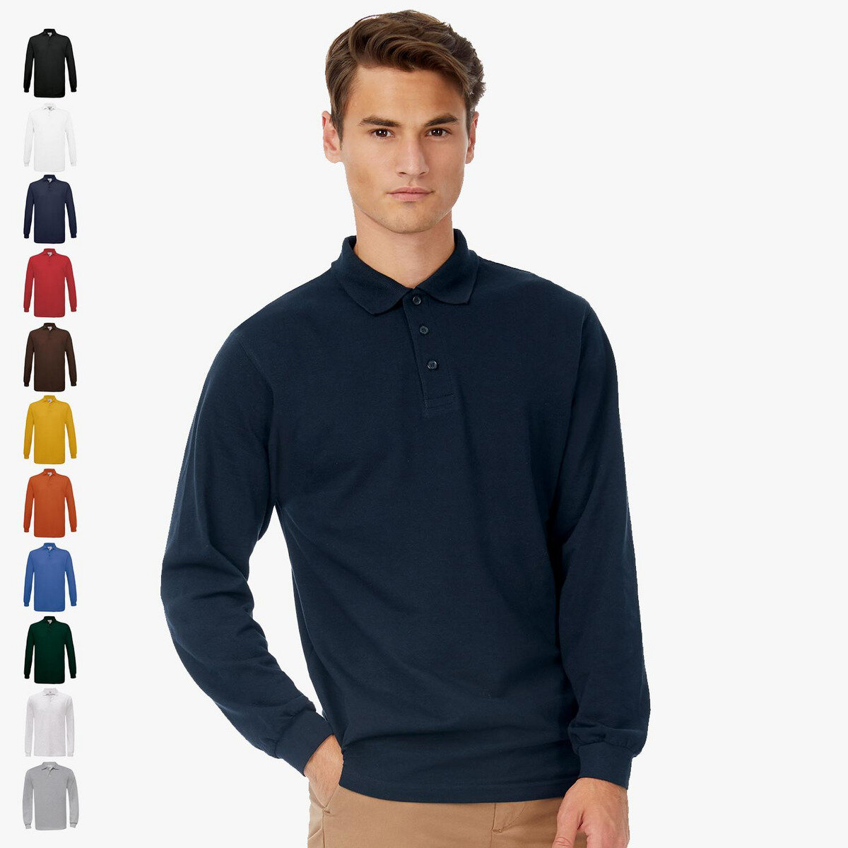 B&C Herren Poloshirt Langarm Longsleeve Polo Shirt Baumwolle S M L XL 2XL 